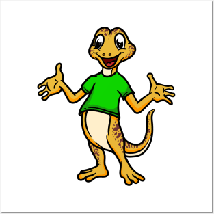 Cute Anthropomorphic Human-like Cartoon Character Gecko in Clothes Posters and Art